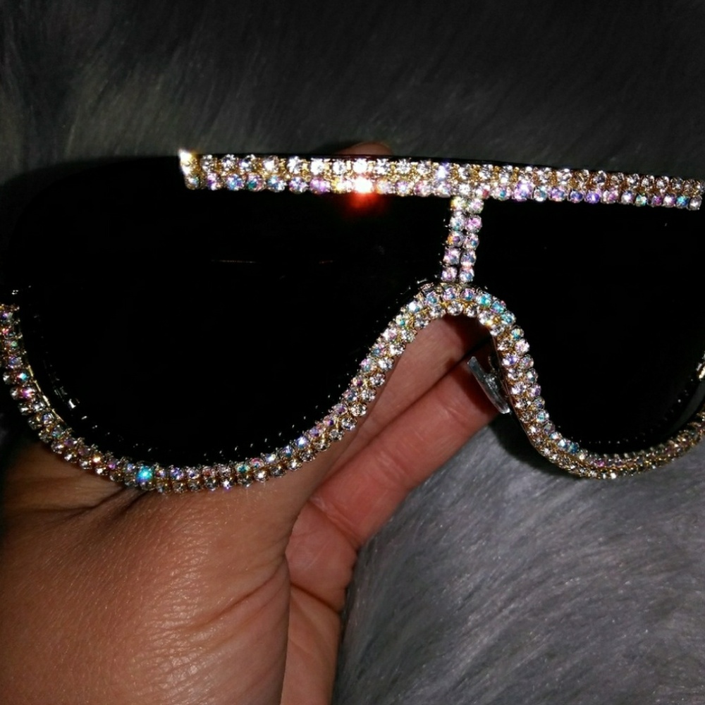 Custom crystal encrusted shiel sunglasses